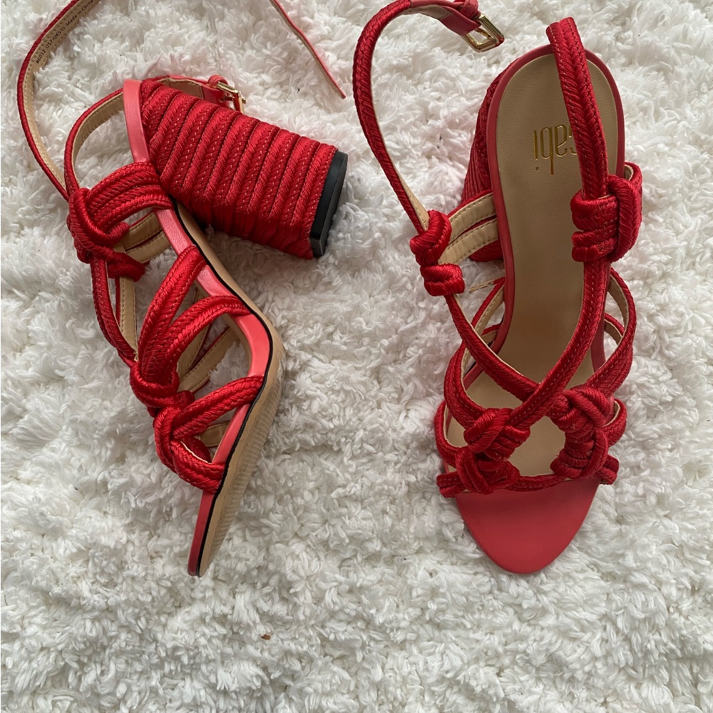 Sold❤️New Cabi Chunk Heel Sandals 👠Rope Wrapped Heels Ankle Strap Red